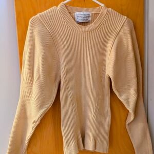 Elegant Cream Ribbed Crew Neck Sweater